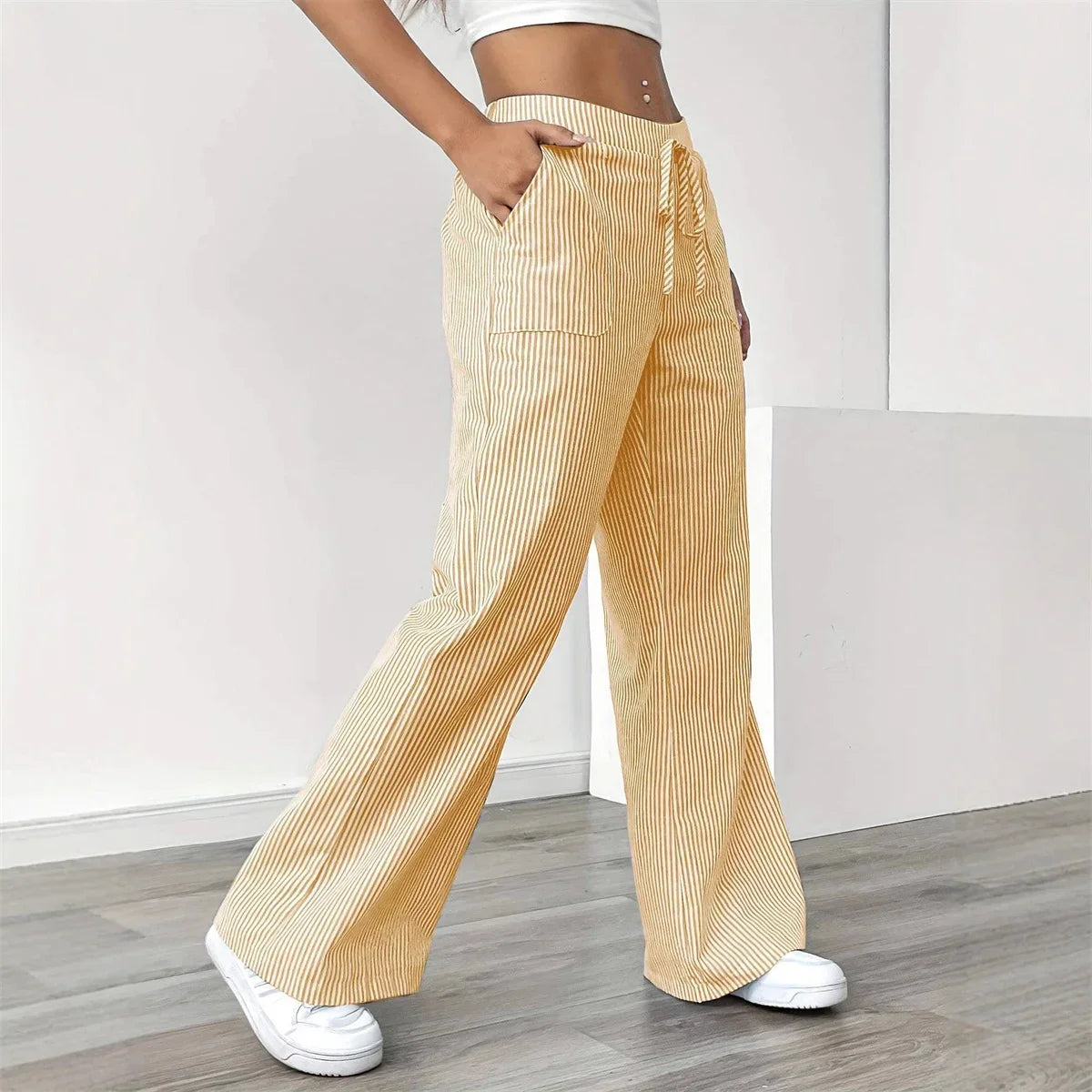 Stripe Wide-Leg Pants